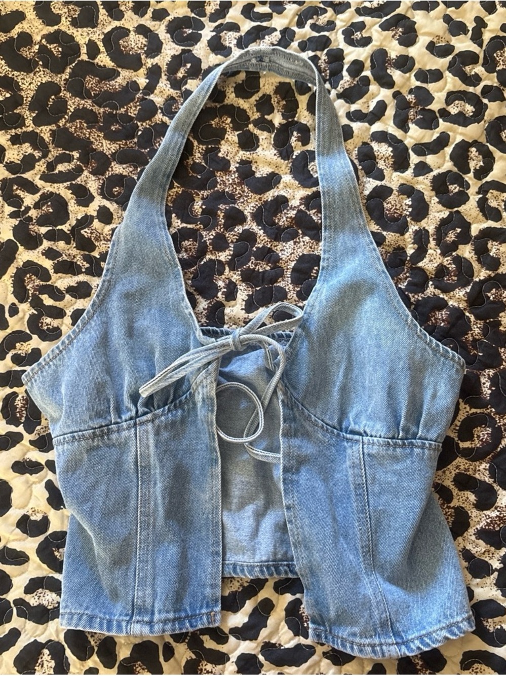 Light Blue Denim Halter Crop Top - Women Jeans Overalls Style